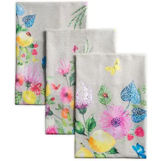 Maison d' Hermine Jardin D'Ete-Fog 100% Baumwolle Set von 3 Multi-Purpose Küchenhandtuch | Bar Handtücher | Frühling/Sommer (50 cm X 70 cm)