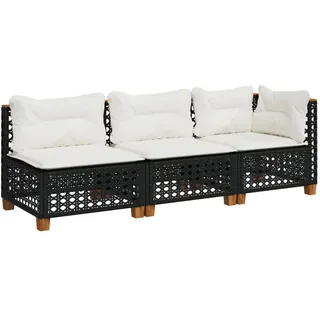 vidaXL Gartensofa mit Kissen 3-Sitzer Schwarz Poly Rattan - Schwarz