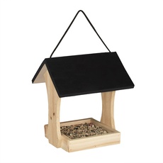 Relaxdays Vogelfutterhaus Holz, zum Aufhängen, Garten, Vogelfutterspender für Kleinvögel, HBT 25,5 x 23 x 21 cm, schwarz