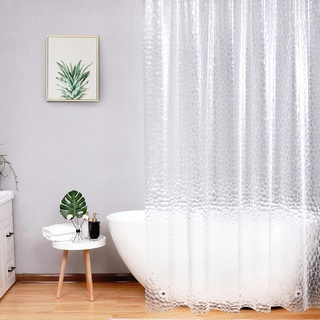 AooHome Duschvorhang Transparent,150x200 mit 5 Magnete unten, Antischimmel Wasserdicht Duschvorhänge Hexagon Muster für Badewanne Bad Vorhang mit 10 Ringe