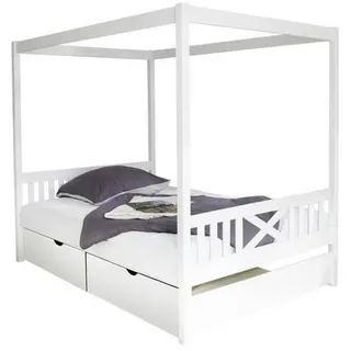 TICAA Himmelbett Lino 140 x 200 cm Kiefer massiv lackiert Weiß