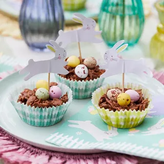 Oster-Cupcake-Förmchen zum Backen und Hasen, Kuchendekorationen, 24 x grüne und gelbe Gingham-Muffineinlagen mit Rezept, Aktivitäten für Kinder