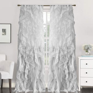 Sweet Home Collection Vorhang, Voile, vertikal, gerafft, 213 x 127 cm, 2 Stück. Shabby Chic 108" x 50" Silber