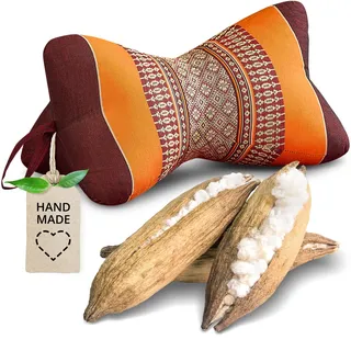 livasia Nackenstützkissen Knochenkissen - Ø 15x32cm - Nackenkissen Knochenform, Sofakissen, Lesekissen mit Kapok, Kissen für Garten und Balkon, Reisekissen handgefertigt (Orange)