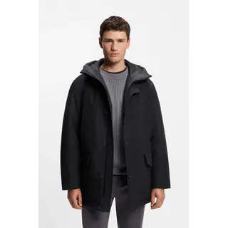 Parka BOSS ORANGE "Osiass", Herren, Gr. 46, schwarz (schwarz001), Web, Obermaterial: 100% Polyester, unifarben, relaxed fit Po-bedeckend, Rippstrickbündchen, Jacken Parka, relaxed fit, mit wattierter Kapuze, verdeckter Reißverschluss