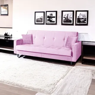 Sofa Luna Schlafsofa im skandinavisches Stil, Couch mit Schlaffunktion und Bettkasten, Polstersofa für Wohnzimmer 213 cm Farbe: Paris 148 – rosa - Rosa