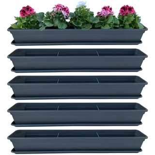 4er Blumenkasten Set 100cm Balkonkasten Pflanzkasten Anthrazit & Matte & Schale