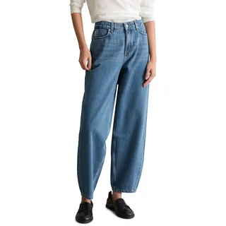 High-waist-Jeans MARC O'POLO DENIM, Damen, Gr. 26, Länge 32, medium blau, Denim/Jeans, Obermaterial: 100% Baumwolle, Jeans High-waist-Jeans, Hohe Leibhöhe, Barrel Leg