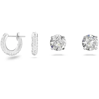 Swarovski Stone Kreolen, Pavé, Klein, Weiß, Rhodiniert & Attract Ohrstecker, Rund, Klein, Weiss, Rhodiniert