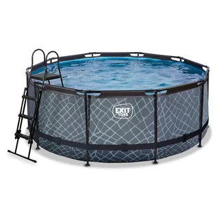EXIT TOYS Stone Pool 360 x 122 cm inkl. Filterpumpe, Abdeckplane, Poolleiter, Reparaturset
