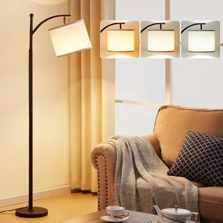 ROTTOGOON Stehlampe Wohnzimmer 158cm Bogenlampe mit Verstellem Beigen Leinen-Lampenschirm & Fußschalter mit E27 LED-Glühbirne Leselampe Schlafzimmer Stehleuchte Modern für Kinderzimmer Schwarz