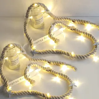 2 Stück LED Lichterkette Seil, LED Muschel Lichterkette, 15 Leds Lichterkette, Seestern Muscheln Deko Lichterketten für Party, Hochzeit Gartenleuchte,1.5 M lichterkette weihnachten