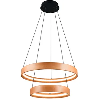 Trio Leuchten LED Pendelleuchte Lynwood 355039130, Metall Schwarz matt, Holz Gummibaum, 37 Watt LED, Switch Dimmer, Holzfarbig