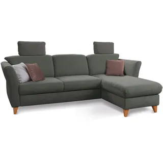 CAVADORE Ecksofa Trend / Skandinavische Eckcouch mit Federkern, Longchair und 2 Kopfstützen / 249 x 86 x 162 / Cord, Dunkelgrau