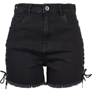 URBAN CLASSICS Ladies Highwaist Denim Lace Up Shorts, Schwarzgrau, 30