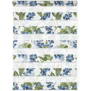 Doppelrollo LICHTBLICK ORIGINAL "Duo Rollo Motiv Heidelbeere" Gr. 2, blau (blau, grün), B:60cm H:150cm, Polyester, Rollos, Doppelrollo, bedruckt