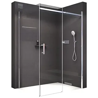 Eckdusche mit Schiebetür DX806A FLEX - Nano ESG-Sicherheitsglas - flexible Montage, Breite Schiebetür-Element:120cm, Breite Seitenwand:90cm