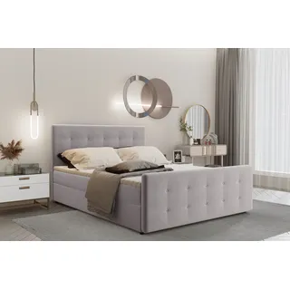 Kaiser Möbel Boxspringbett 100x200 mit bettkasten und matratze+topper, Schlafzimmerbett AMOR Hellgrau - Hellgrau