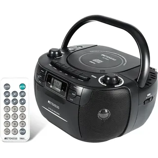 Retekess TR621 Tragbares CD Radio,Kassettenspieler CD,Stereo mit AM FM-Radio,Kassettenrekorder,Unterstützung von USB/TF/Kopfhörer, mit Fernbedienung(Schwarz)