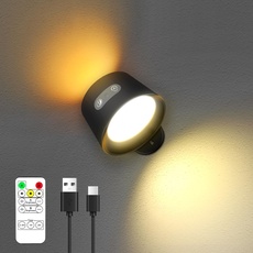LED Wandlampe Innen Wandleuchte Dimmbar: Akku Wandlichter mit Nachtlicht und Fernbedienung Batterie - 3+3Helligkeitsstufen 3+3 Dimmbar Light, 360° Drehbare Touch Control Wandlicht ohne bohren Schwarz