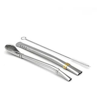 BALIBETOV [Neu] Yerba Mate Edelstahl-Strohhalm - Bombilla für das Mate-Kürbis-Trinken. 16 cm (SILBER SET VON 2)