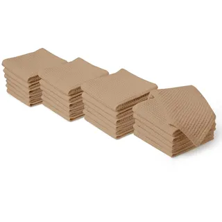 Encasa XO Küchenhandtücher und Waschlappen aus Baumwolle | Beige | Waffel- und Flachgewebe-Geschirrtuch | Geschirrtuch-Set | 30x30 cm | Wiederverwendbar und schnell trocknend 24er-Satz
