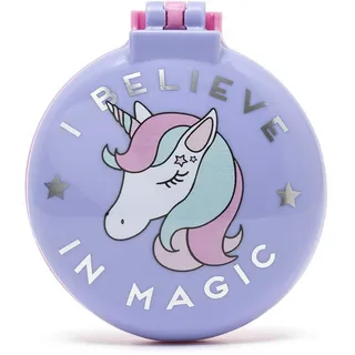 Legami - Bürste mit Spiegel, Motiv I Believe In Magic, öffnet und schließt mit einem Klick, bequem und praktisch zum Mitnehmen, Unicorn