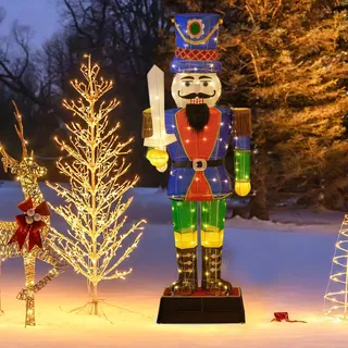 Fantask 184 cm Weihnachten Nussknacker Figur, groß Weihnachtsfigur mit Schwert & 110 LED-Lichtern, beleuchtete Weihnachtsdeko XXL, Weihnachtsbeleuchtung für außen innen
