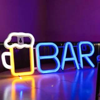 Led Neon Schild Bar, Led Bar Bier Neon Schilder, LED Bar Neon Light, Bier Nachtschild USB oder 3-AA Batterie Batterieantrieb Wandschilder für Hausbar Restaurant Party Decor Club Wanddeko