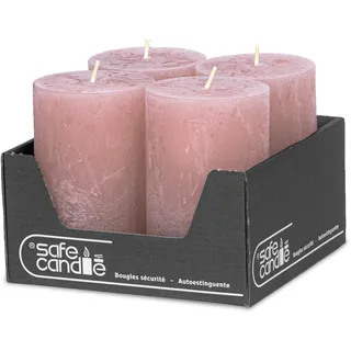 DecoLite Stumpenkerzen Rustic 4er Set 110x70 mm | Selbstverlöschend Safe Candle | Durchgefärbt RAL-zertifiziert | Brenndauer ca. 51h | Made in Germany | Rustik Deko Kerzen von DecoLite (antikrosa)