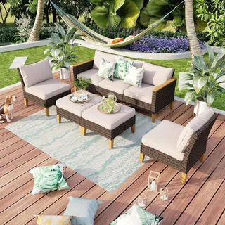 MFSTUDIO Polyrattan Lounge Set mit 20% dickeren Rippen und wasserdichten Cushions - Gartenmöbel wetterfest