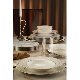 Elegant 24-Piece Dinner Set, 100% Porcelain | Includes 6 Service Plates (27 cm), Deep Plates (21 cm), Dessert Plates (21 cm), & Bowls (15 cm) | Perfect for Stylish Dining!