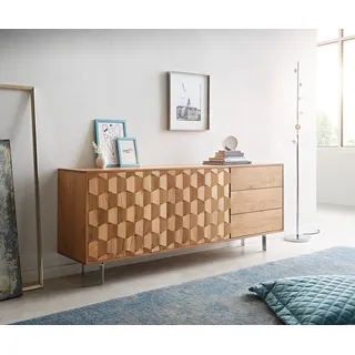 DELIFE Sideboard Fevo 175 cm Akazie Natur 2 Türen 3 Schubfächer L-Fuß - Hellbraun, Braun