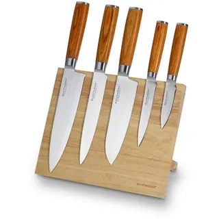 Echtwerk Messerset , Braun, Silberfarben, Bernsteinfarben , Holz , 6-teilig , ergonomischer Griff, Klinge antihaftbeschichtet , Küchenmesser, Messersets