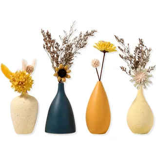 Sziqiqi Kleine Keramik Vasen Set Keramikvasen für Blumen Deko Vasen für Wohnzimmer Mini Handgefertigte Vases für Tischdekoration Moderne Vase mit Morandi Matte Farbe 4er Set