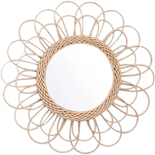 Bomoya Wandbehang Rattan Sonnenblumen Kreis Spiegel - Boho Flechtweide Kosmetiktisch Make-Up Dekor (A)