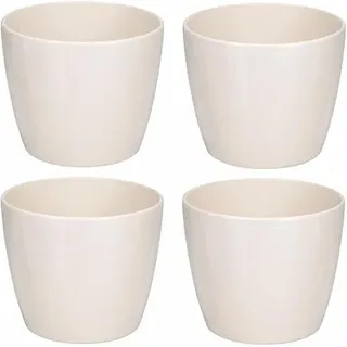 PECZEKO Glänzende Blumentöpfe - Deko Pflanztopf für Blumen & Kräuter - Langlebige & leichte runde Kunststoff-Pflanzentöpfe für Wohn- & Esszimmer, Küche, Terrasse, Balkon - 4er-Set - (Beige, ø 18 cm)