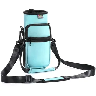 Nuovoware Flaschenhalter Trinkflasche Molle Beutel 750ml, Isolierte Neopren Kessel mit Schultergurt und Front Reißverschluss Tasche für Wandern Laufen Radfahren Jagd Reisen - Staubblau