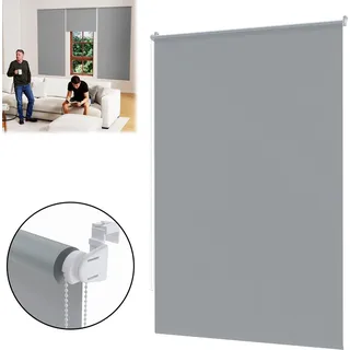 YUENFONG Verdunkelungsrollo Thermorollo Seitenzugrollo Seitenzug Klemmrollo ohne Bohren Klemmfix (100 x 160 cm, Grau) - Grau