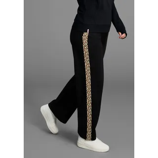 Jogginghose KANGAROOS, Damen, Gr. 42, N-Gr, schwarz, Sweatware, Obermaterial: 95% Baumwolle, 5% Elasthan, unifarben, bequem lang, Hosen Jogginghose, mit weitem Bein und Streifen im Leo-Print, große Größen, Topseller