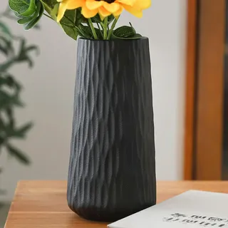 Schwarze Vasen Deko,Matt Schwarze Keramik Vase für Pampasgras,Minimalistische Moderne 20cm Blumenvase für Flowers,Wohnungsdeko für Trockenblumen,Esstisch,frische Blumen,Büro