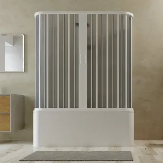 3 SEITIGE BADDENWANNEFALTWAND WEIßE PVC FALTTÜR 70x160X70 CM ZENTRALE ÖFFNUNG