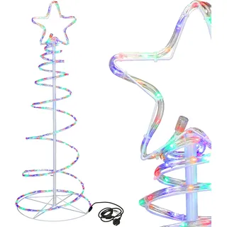 SPRINGOS LED Spiral-Lichterbaum mit Stern 135 cm hoch mit 192 LEDs Multicolor LED-Weihnachtsbaum Spiral Tannenbaum für Innen und Außen Nachtlicht Tischlampe - Bunt