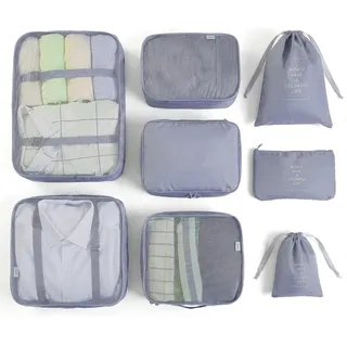 BillyBath Koffer Organizer set, Packing Cubes Kleidertaschen Schuhbeutel Reiseorganizer Packwürfel Kosmetik Travel Organizer Packtaschen für Koffer (8 teilig, Grau)