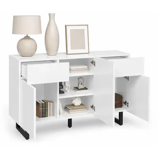 Stilvora Sideboard in Weiß Kommode modern, großer Stauraum, Schubladen+Türen, Metallbeine, Esszimmer/Wohnzimmer, B120/T40.5/H75cm , Rechteckig , eckig , 120x75x40.5 cm , Kleinmöbel, Kommoden, Sideboards