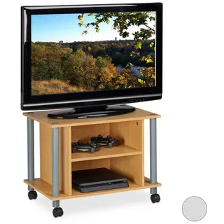 Relaxdays TV Tisch mit Rollen, 2 Fächer, Fernseher Ablage, Fahrbarer Fernsehtisch, HxBxT: 45 x 60 x 40 cm, Holzoptik