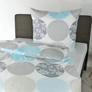 BIERBAUM Bettwäsche, Mako-Satin, Designed in Germany, Dessin 6383 türkis 02, 155x220 cm + 80x80 cm, Komfortgröße