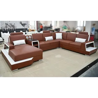 ecksofa led beleuchtet couch sofa eck ledersofa couchen wohnlandschaft garnitur - Braun