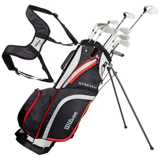 Wilson Anfänger-Amazon Exclusive B4Komplettsatz, 10 um 1 Inch verlängerte Golfschläger mit Carrybag, Herren, Rechtshand, Stretch XL, schwarz/grau/rot, WGG157549