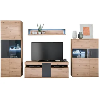 MCA Furniture MCA Wohnwand Cortona 4tlg. Holzoptik Braun Eiche